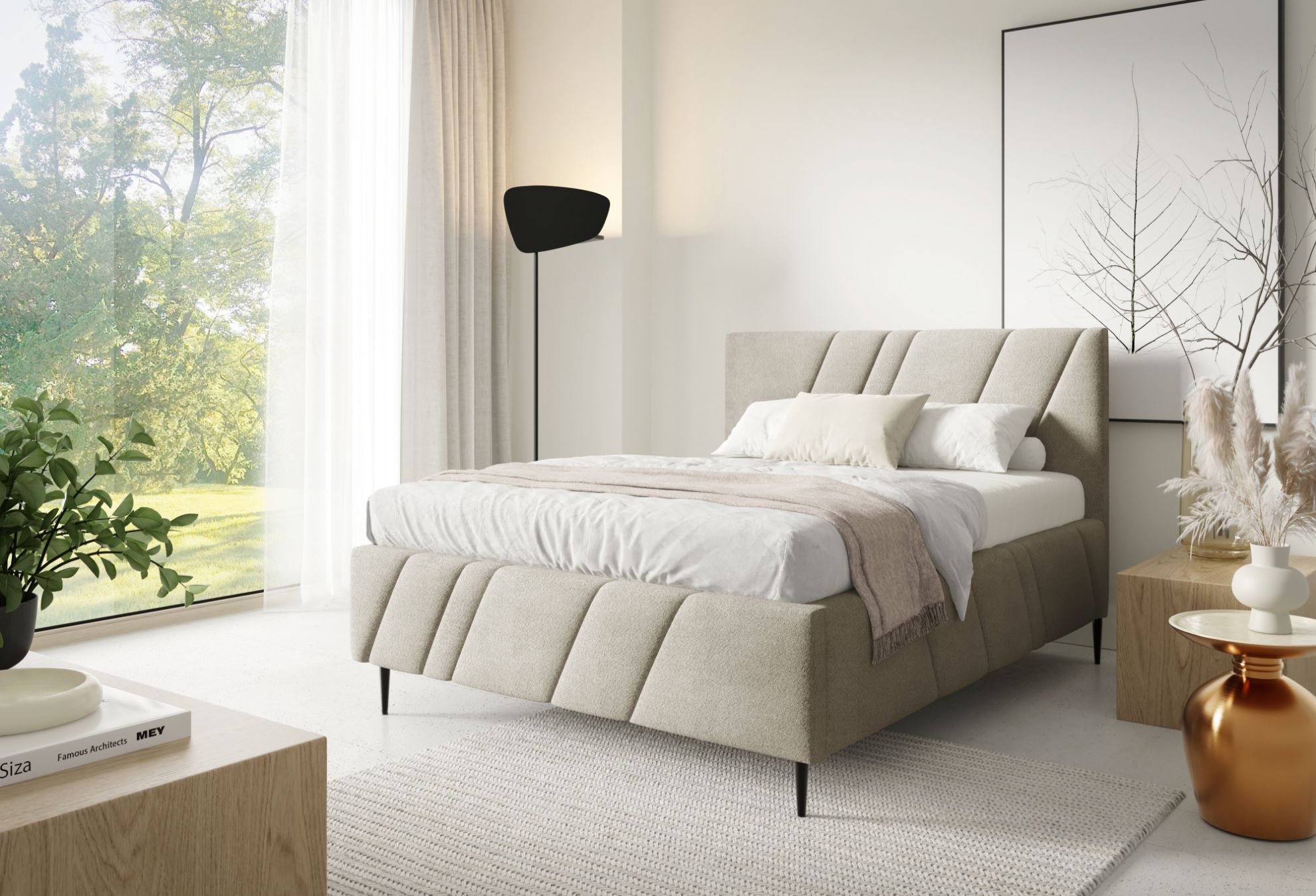 Łóżko tapicerowane z nogami Kseno 160x200 szarobeżowy