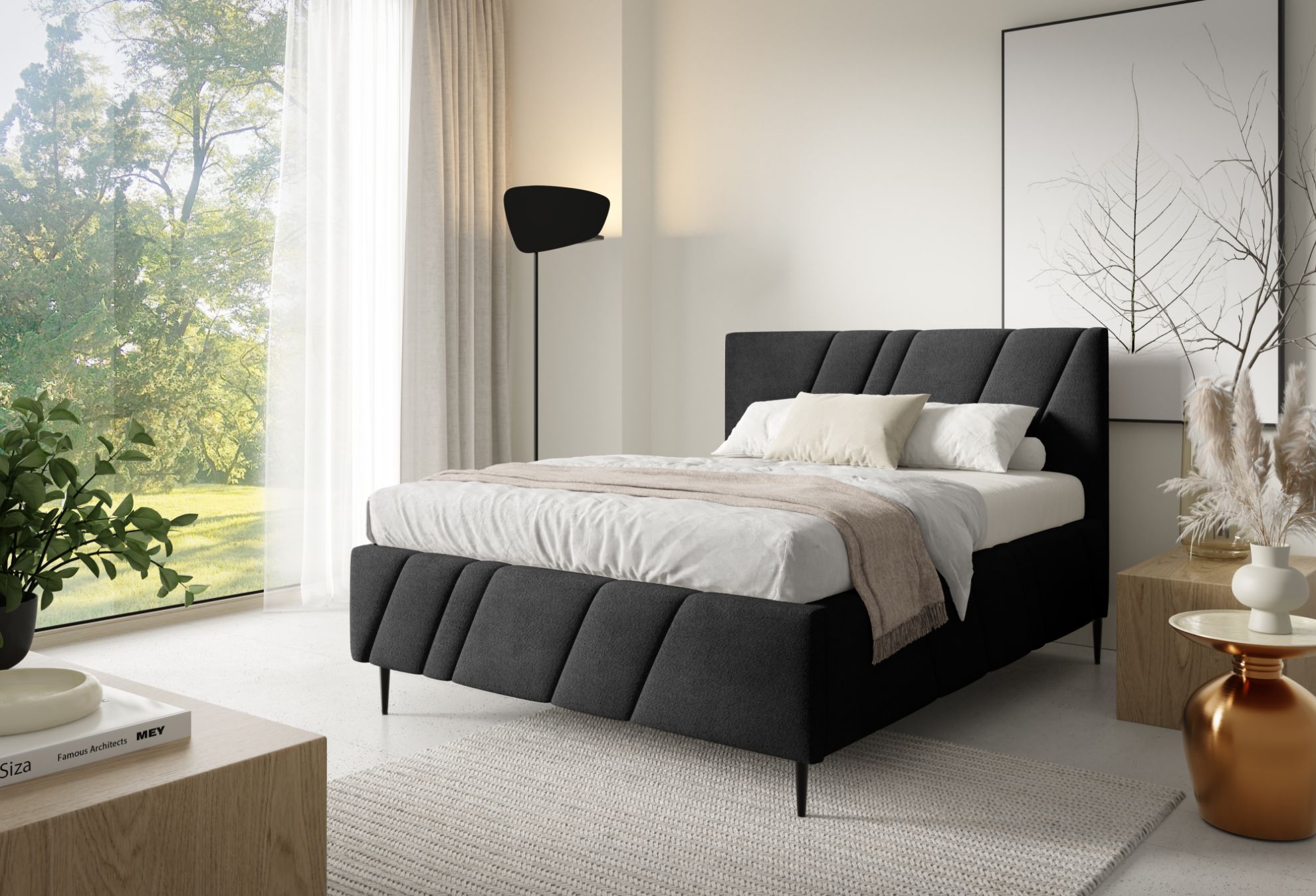 Łóżko tapicerowane z nogami Kseno 180x200 grafitowy