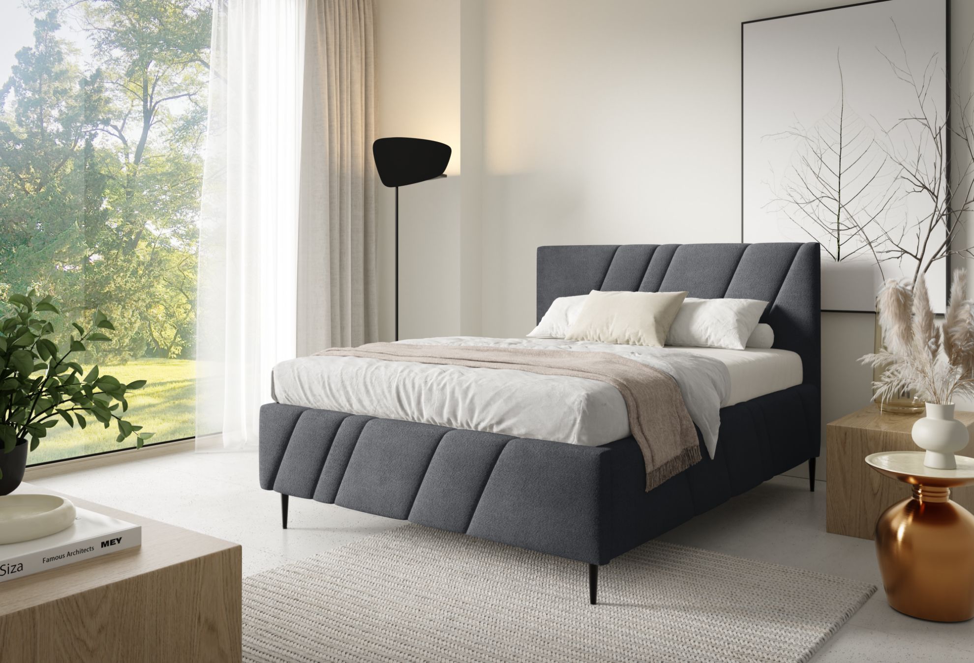 Łóżko tapicerowane z nogami Kseno 180x200 ciemny szary