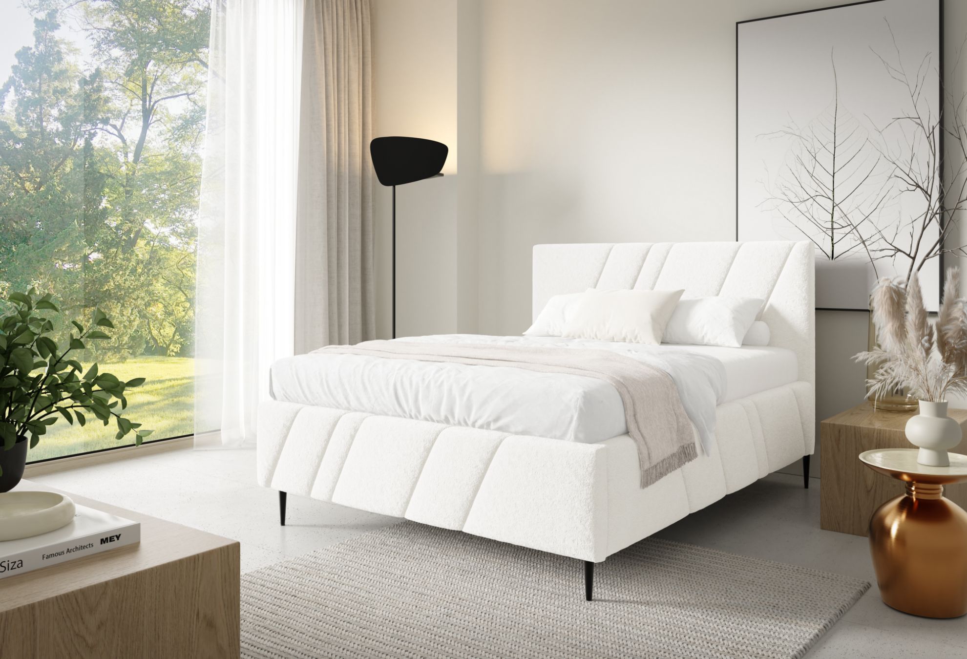 Łóżko tapicerowane z nogami Kseno 180x200  biały