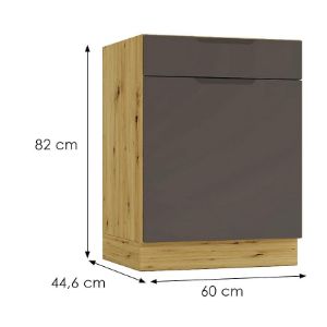 Obrazek Szafka Kuchenna Cosmo Isabel D60s/1 P/L Mocca Grey/Dąb Artisan