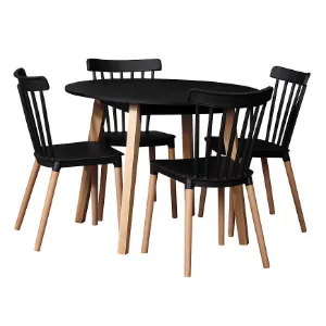 Obrazek Zestaw Stół I Krzesła 1+4 Milano St57 Fi90 Czarny/Buk Natur W170 Czarne