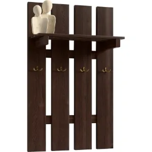 Obrazek Wieszak Z Półką 4 Metalowe Uchwyty Orzech