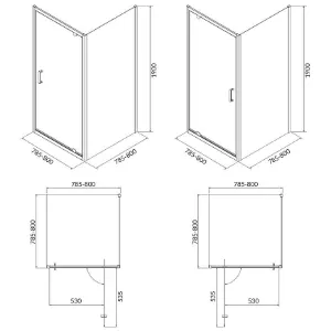 Obrazek Kabina kwadratowa Brasco Pivot 80x80x190 black S168-011