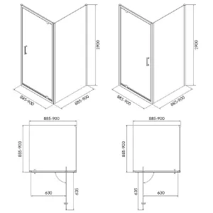 Obrazek Kabina kwadratowa Brasco Pivot 90x90x190 black S168-012