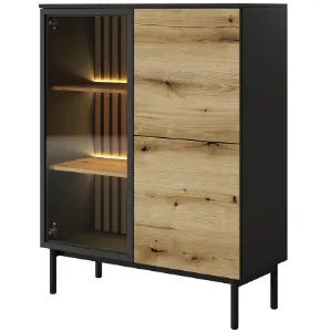 Obrazek Witryna Lang B niska +LED czarny/dąb Evoke