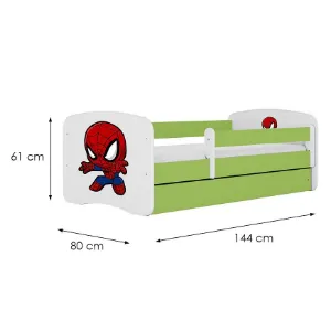 Obrazek Łóżko dziecięce Babydreams+SZ+M zielony 70x140 Spider-man