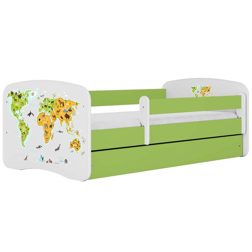 Łóżko dziecięce Babydreams+SZ+M zielony 80x180 mapa