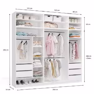 Obrazek Garderoba z nadstawkami Aprire 260 cm biały