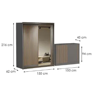 Obrazek Zestaw szafa Royal 150 szara + komoda Royal 150