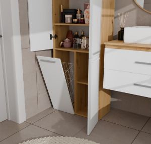 Obrazek Regał łazienkowy z koszem na pranie Luiza 1K DD dąb artisan/biały