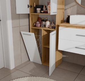 Obrazek Regał łazienkowy z koszem na pranie Luiza 1K DK dąb artisan/biały