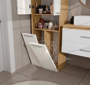 Obrazek Regał łazienkowy z dwoma koszami na pranie Luiza 2K DK dąb artisan/biały połysk