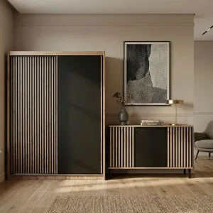 Obrazek Zestaw Szafa London Wotan/Czarny 203 + Komoda D3