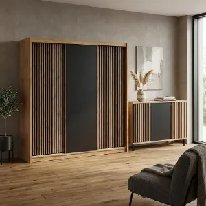 Obrazek Zestaw Szafa London Wotan/Czarny 250 + Komoda D3