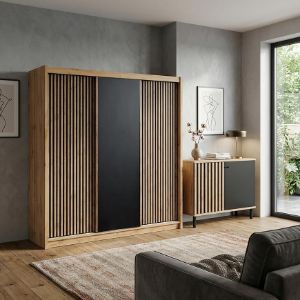 Obrazek Zestaw Szafa London Wotan/Czarny 250 + Komoda D2