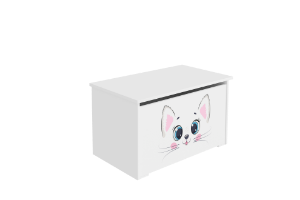 Obrazek Skrzynia na zabawki Daria biała z nadrukiem Pink Cat