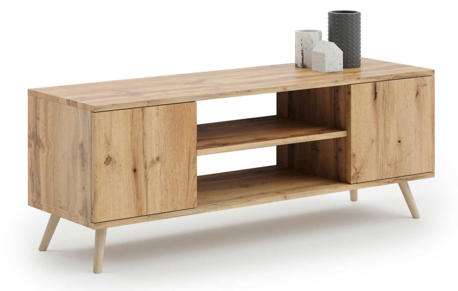 Szafka RTV 135 cm skandynawska dąb craft złoty