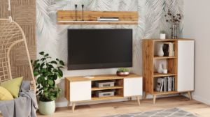 Obrazek Szafka RTV 135 cm skandynawska dąb craft złoty-biel