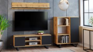 Obrazek Szafka RTV 135 cm loft dąb craft złoty - czarny