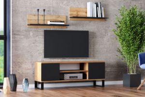Obrazek Szafka RTV 135 cm loft dąb craft złoty - czarny