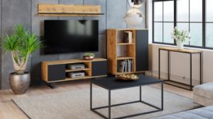 Obrazek Szafka RTV 135 cm loft dąb craft złoty - czarny