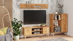 Obrazek Szafka RTV 155 cm skandynawska dąb craft złoty