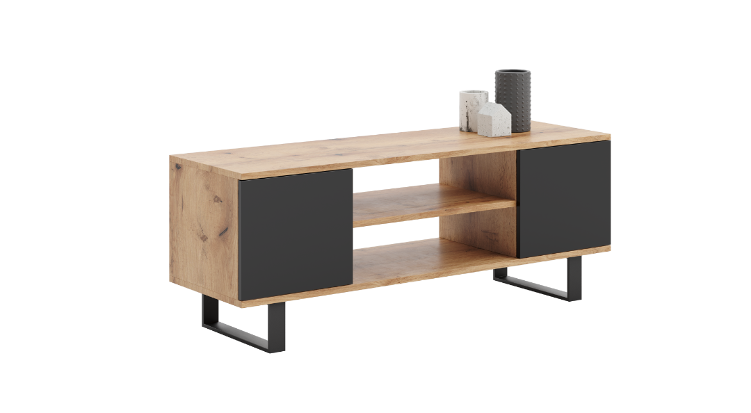 Szafka RTV 155 cm loft dąb craft złoty - czarny