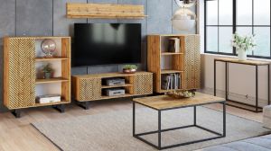 Obrazek Szafka RTV 155 cm loft dąb craft złoty - jodełka