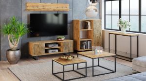 Obrazek Szafka RTV 155 cm loft dąb craft złoty - jodełka