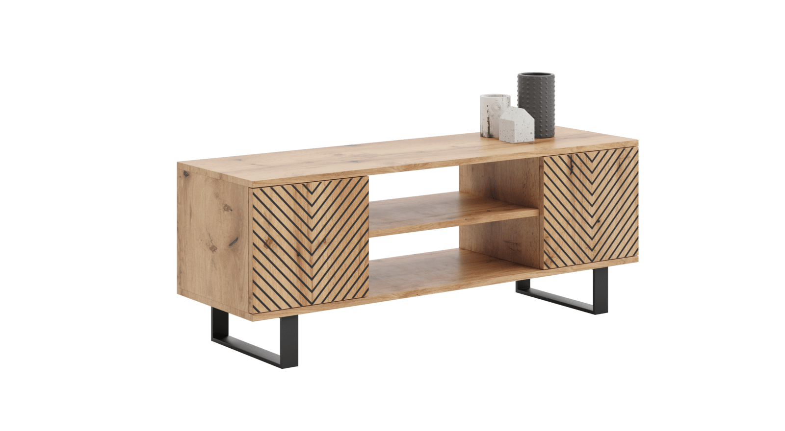 Szafka RTV 155 cm loft dąb craft złoty - jodełka