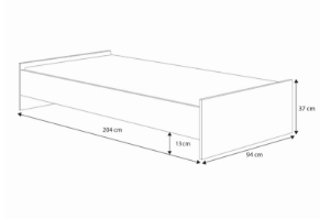 Obrazek Łóżko młodzieżowe KARO 200x90 - Białe / Szare