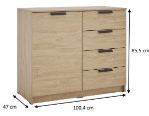 Obrazek Komoda jednodrzwiowa z szufladami Ava 01 1D4S dąb kamienny