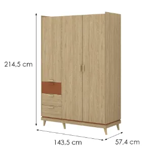 Obrazek Szafa 3d3s Sys Scandi 19  Dąb Olej/Ceglany