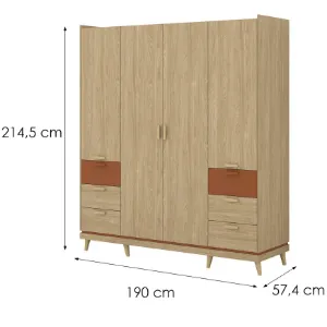 Obrazek Szafa 4d6s Sys Scandi 20  Dąb Olej/Ceglany