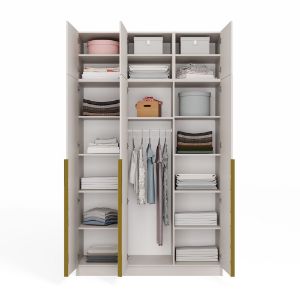 Obrazek Szafa Sensory 150 cm 3D z nadstawką kaszmir złote uchwyty