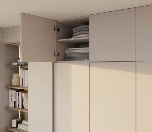 Obrazek Szafa Sensory 150 cm 3D z nadstawką kaszmir czarne uchwyty