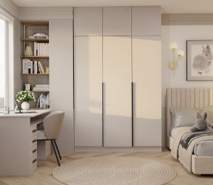 Obrazek Szafa Sensory 150 cm 3D z nadstawką kaszmir czarne uchwyty