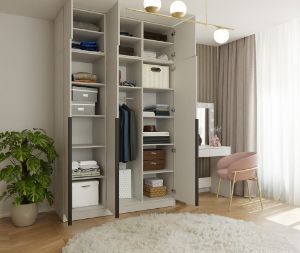 Obrazek Szafa Sensory 150 cm 3D z nadstawką kaszmir czarne uchwyty