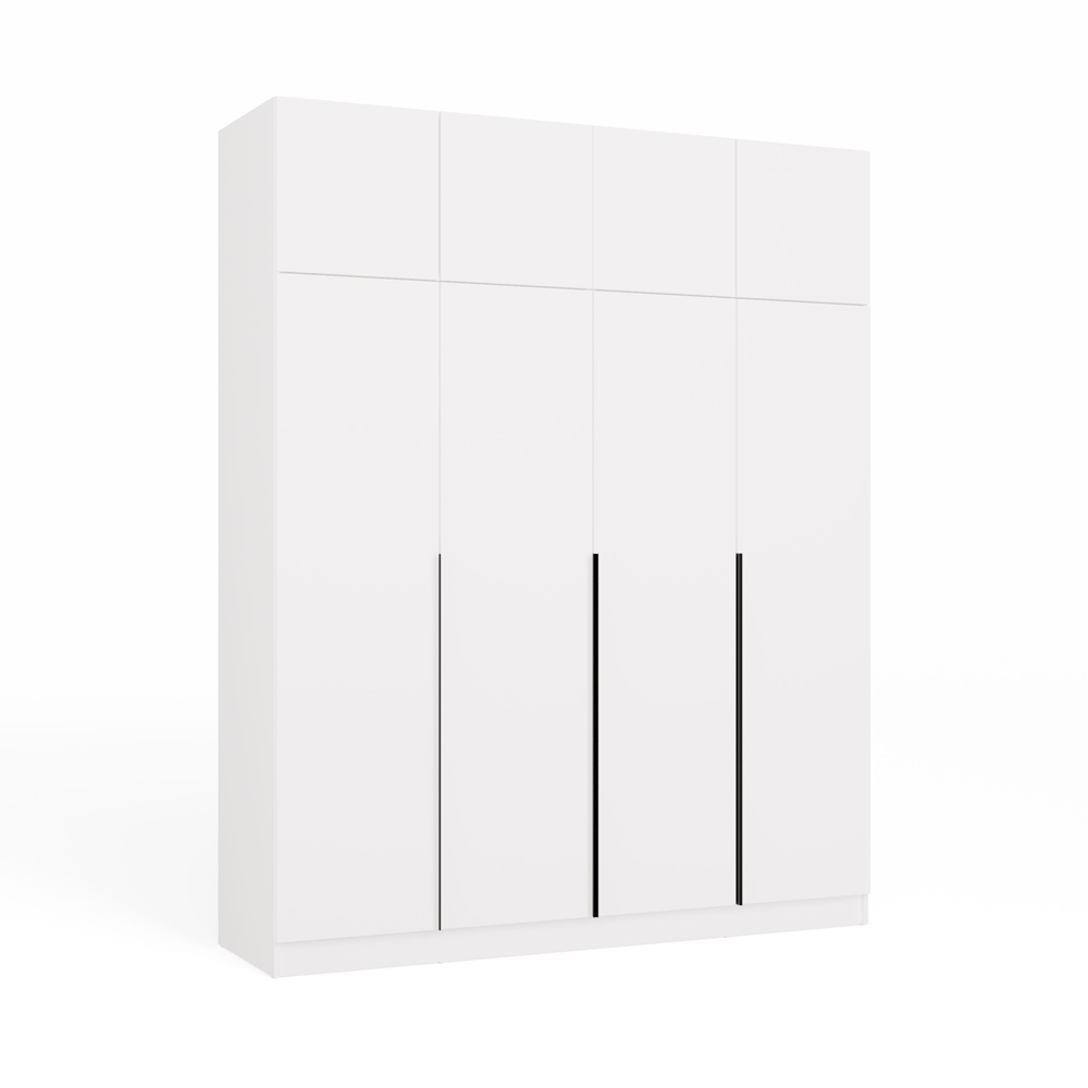 Szafa Sensory 200 cm 4D z nadstawką biały czarne uchwyty