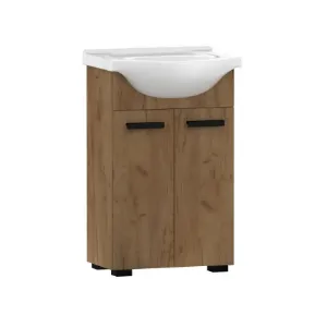 Obrazek Zestaw szafka z umywalką Plain 65 2D nogi Dąb craft